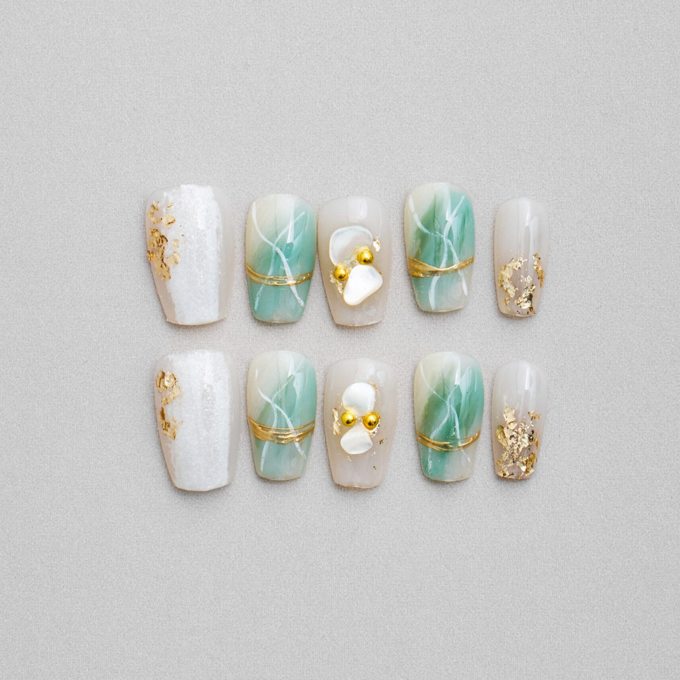 Veloria Beauty "Opaline Dreams" Squoval Shaped Handmade Press On Nails - Featuring luminous opaline hues and a pearlescent finish, creating an ethereal and dreamlike effec