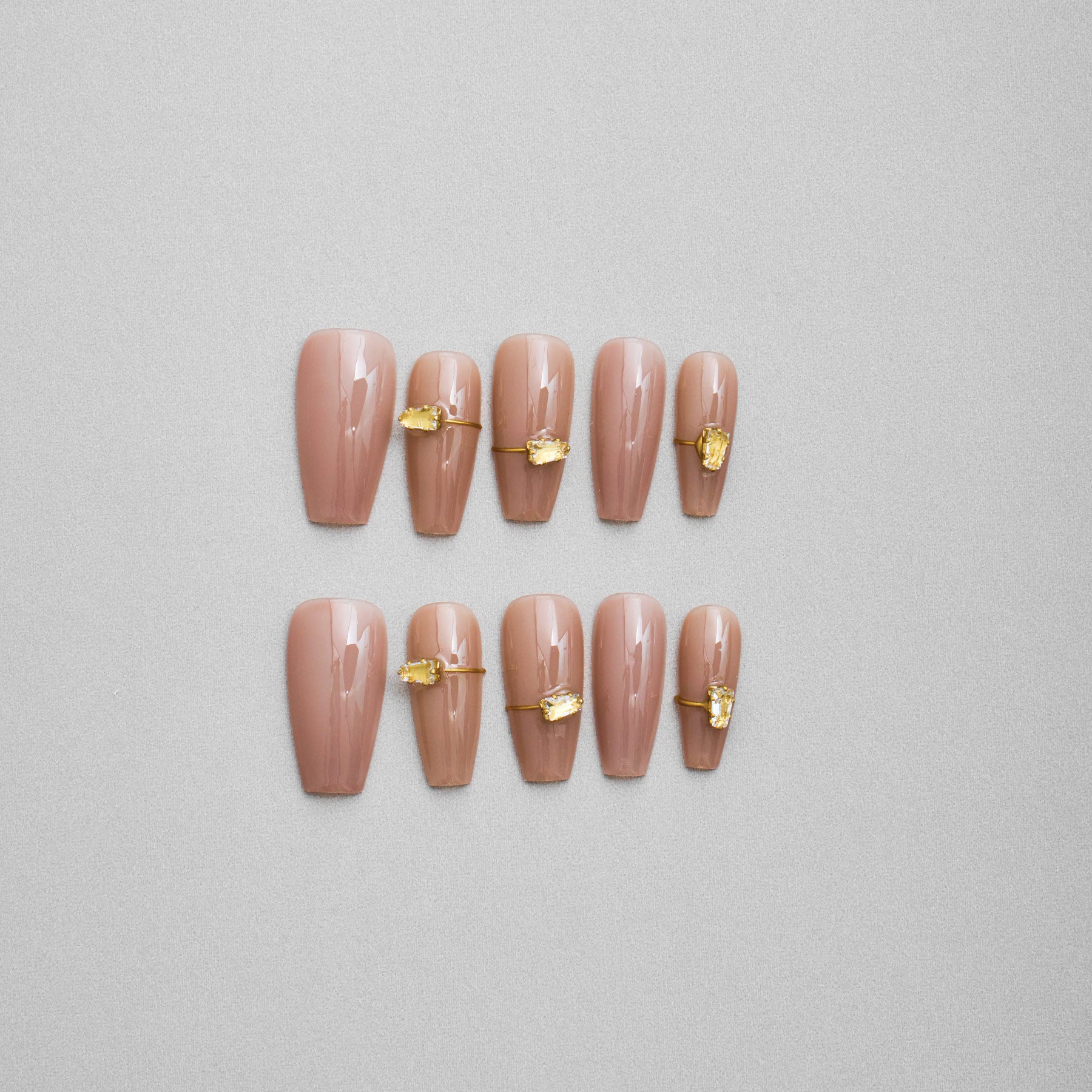 Veloria Beauty "Bare Beauty" Handmade Press On Nails - Nude colored press on nails with small rhinestones and delicate gold accents
