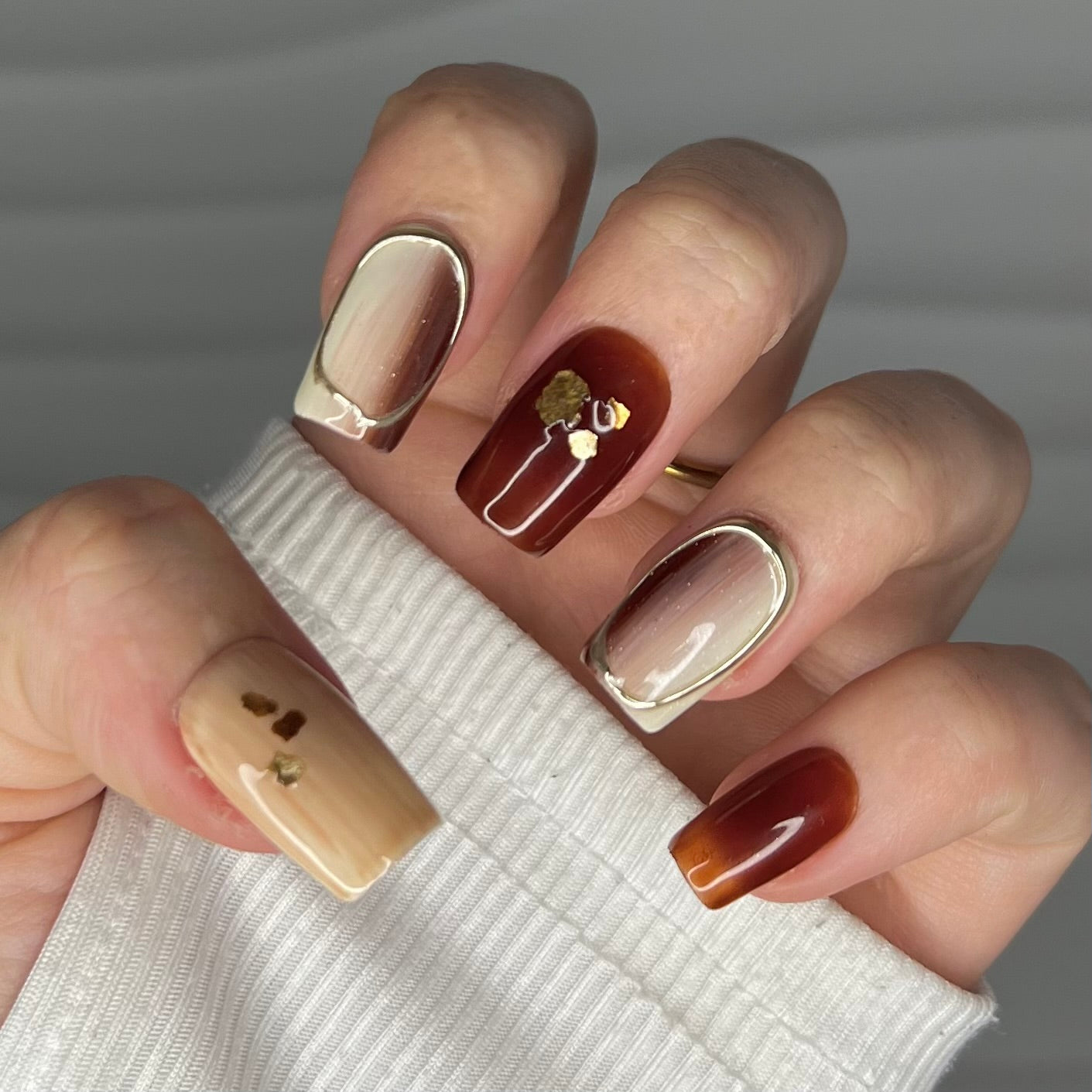 Golden Espresso Glow | Handmade Press On Nails