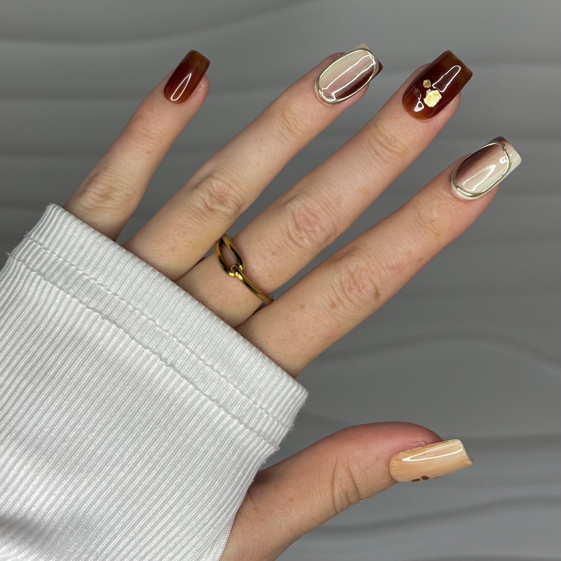 Golden Espresso Glow | Handmade Press On Nails