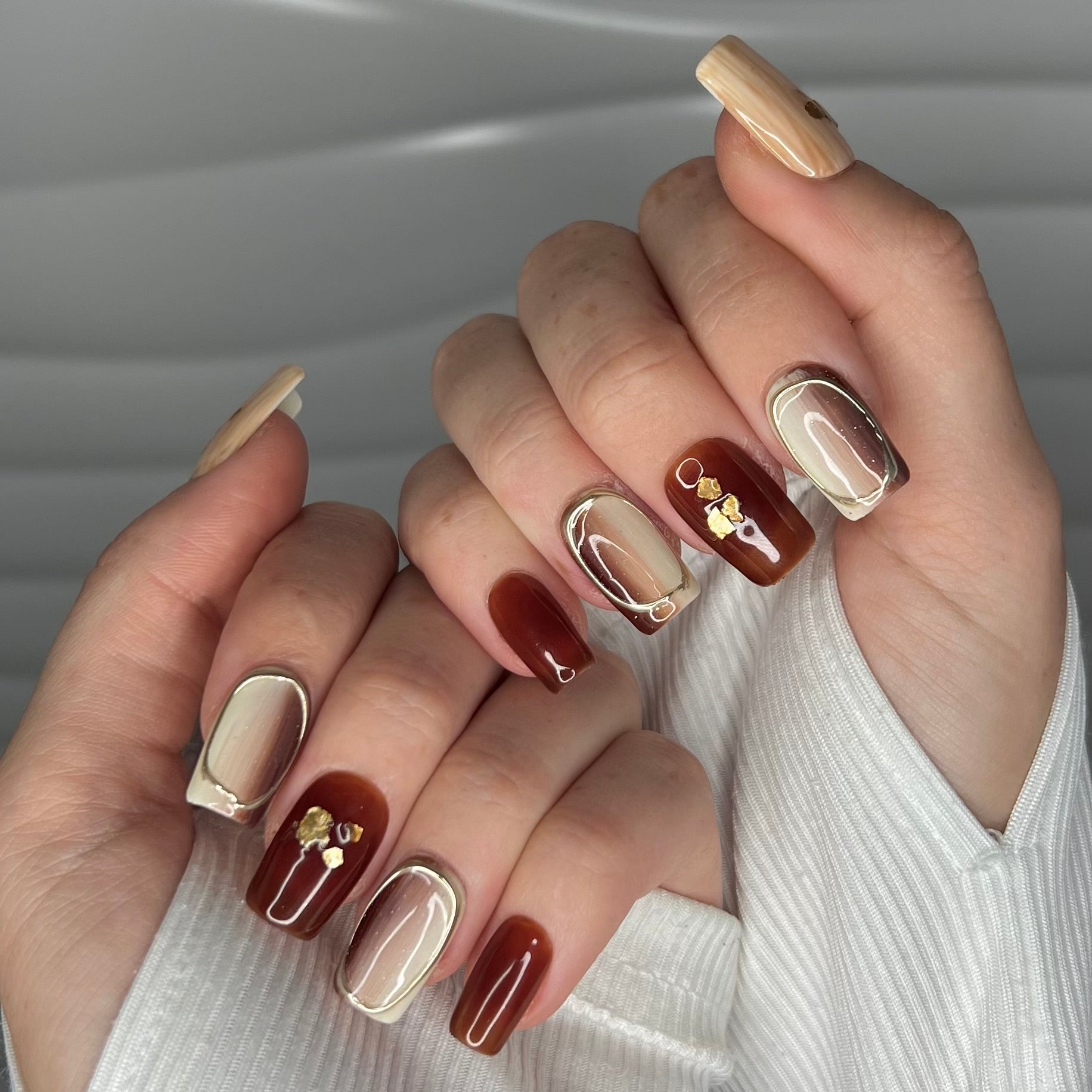 Golden Espresso Glow | Handmade Press On Nails