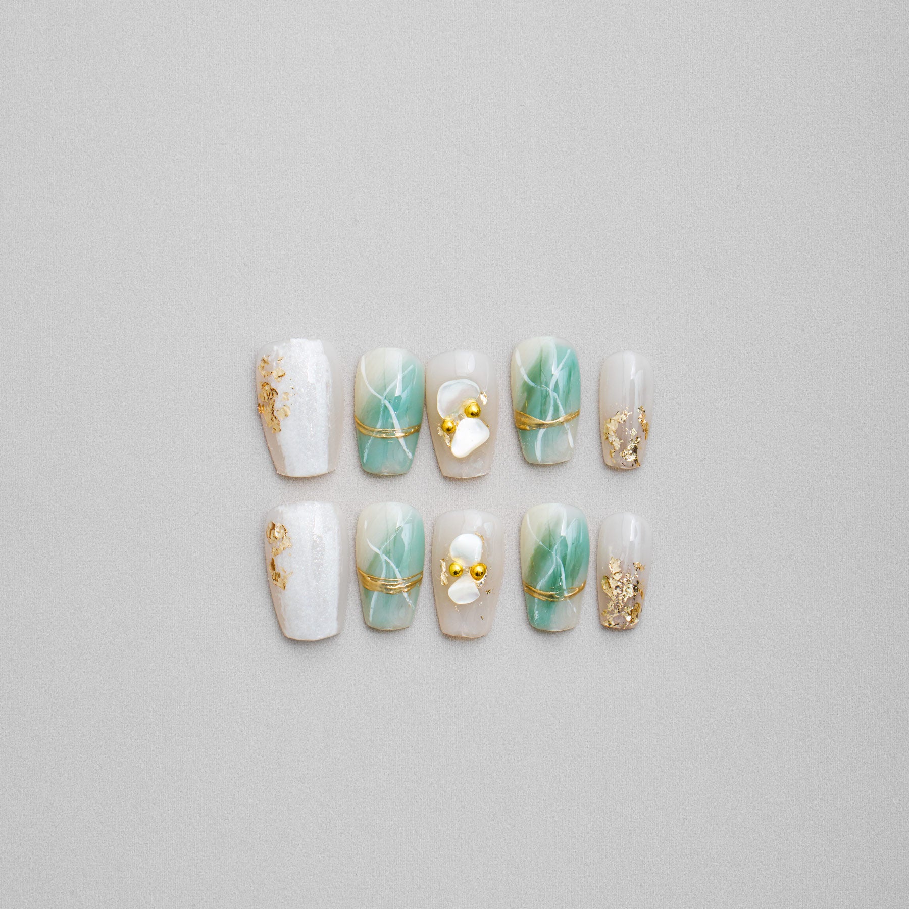 Veloria Beauty "Opaline Dreams" Squoval Shaped Handmade Press On Nails - Featuring luminous opaline hues and a pearlescent finish, creating an ethereal and dreamlike effec